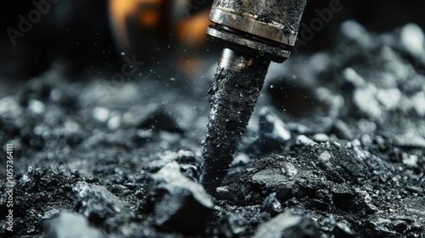 Obraz Close-up of a drill bit boring into the earth as part of a coal mining operation, with pieces