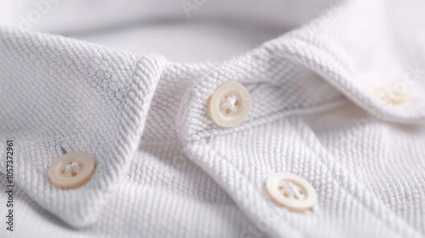 Fototapeta A close-up view of a white shirt collar with buttons, showcasing the fabric texture and details.
