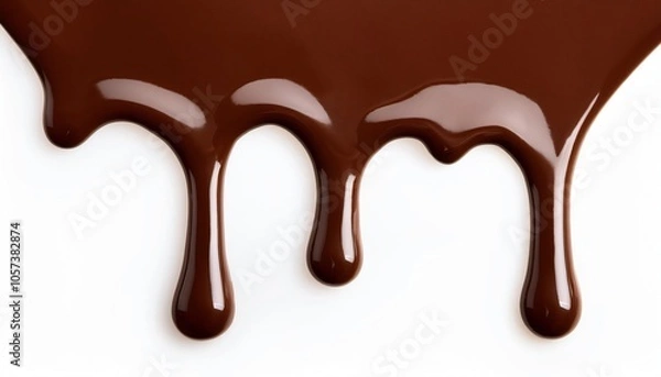 Fototapeta Delicious melted dark chocolate dripping against white background, creating tempting and smooth texture