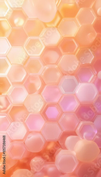 Fototapeta Abstract honeycomb pattern in shades of pink and orange with glowing effect