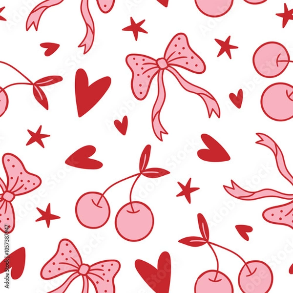 Obraz Bow Cherry Pattern Coquette Bows Background Pink Red