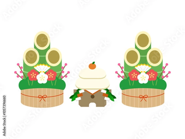 Obraz お正月の飾り（門松と鏡餅）のイラスト