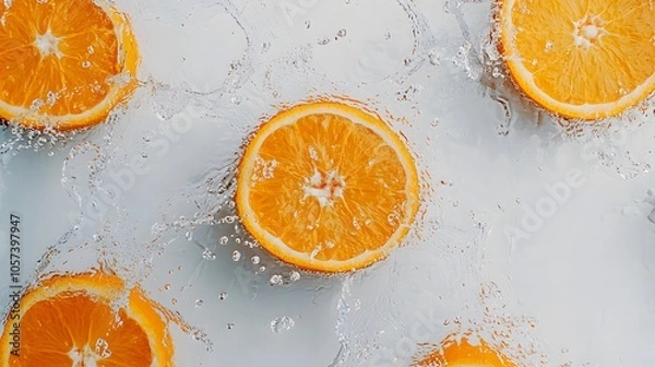 Fototapeta Many oranges with beautiful splashes of water.