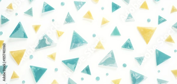 Fototapeta Minimalist Triangle Pattern with Teal and Yellow Pastel Colors