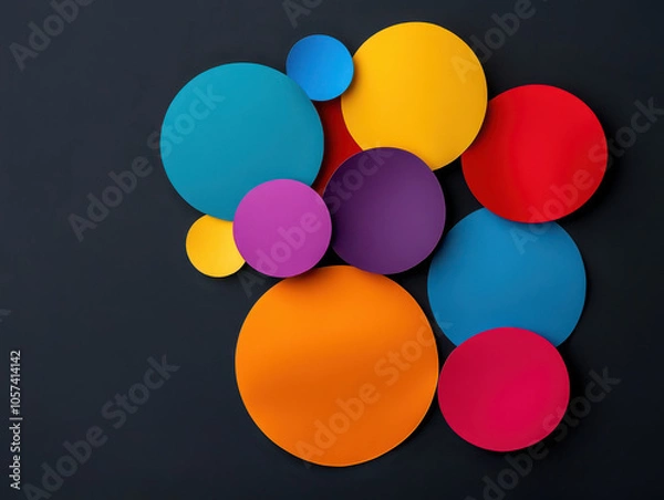 Fototapeta Colorful geometric circles on a dark background creating a striking visual contrast.