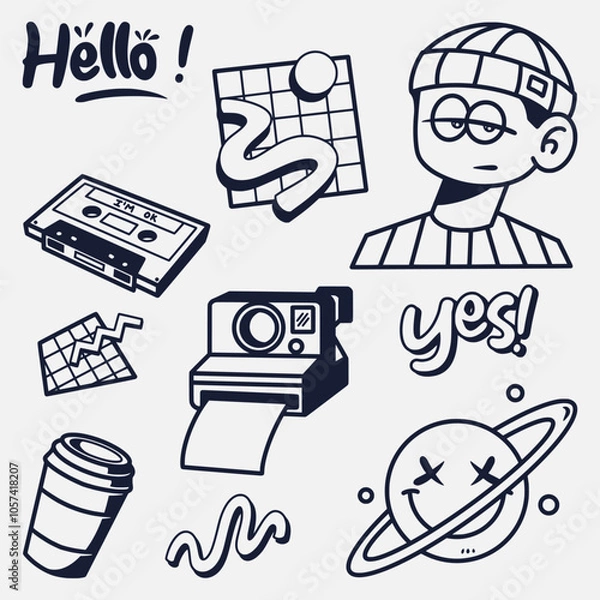 Obraz hand drawn 90s cute boy elements collection