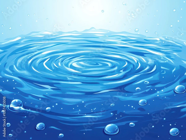 Fototapeta A mesmerizing whirlpool in vibrant blue water with shimmering light reflections.