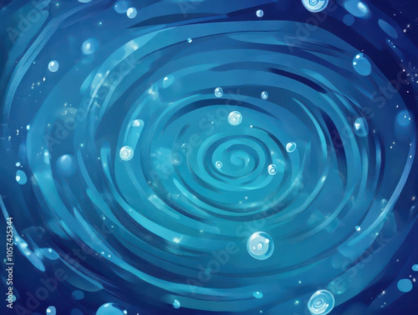 Fototapeta Abstract whirlpool design with swirling blue hues and glistening bubbles.
