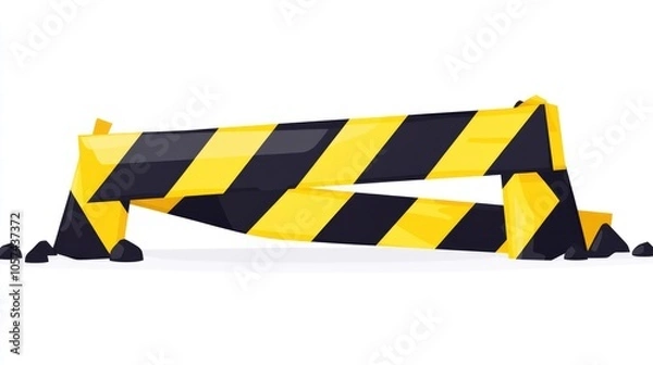 Fototapeta Black and yellow striped barricade tape indicating a do not cross zone representing crime scene hazards Flat cartoon style illustration on a white background