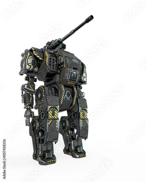 Fototapeta the war machine is standing up on white background in side view