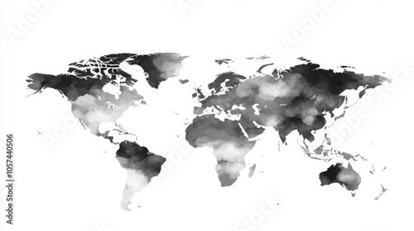 Fototapeta World map Grayscale,isolated on white background for website layouts,background,education, precise,customizable,Travel worldwide,map silhouette backdrop,earth geography, political,reports