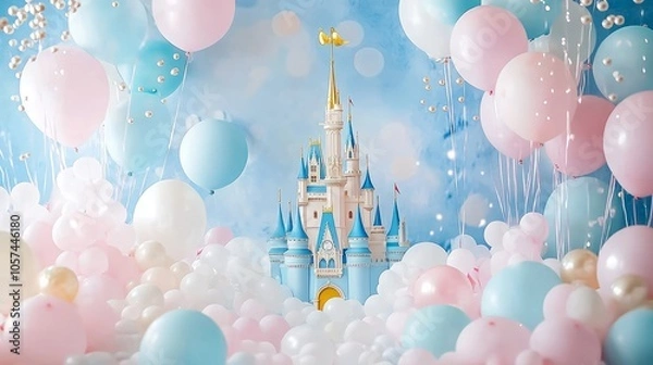 Obraz Enchanting Cakesmash Wonderland with Balloon Arch, Easter Egg, and Vintage Carriage Prop