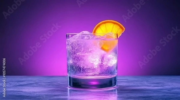 Fototapeta Refreshing Gin and Tonic with Orange Garnish on Purple Background
