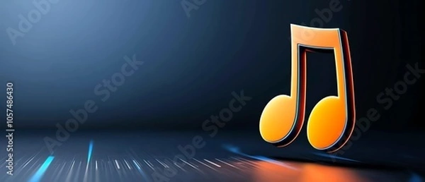 Fototapeta A vibrant orange music note icon on a dark, sleek background, symbolizing creativity and musical expression.