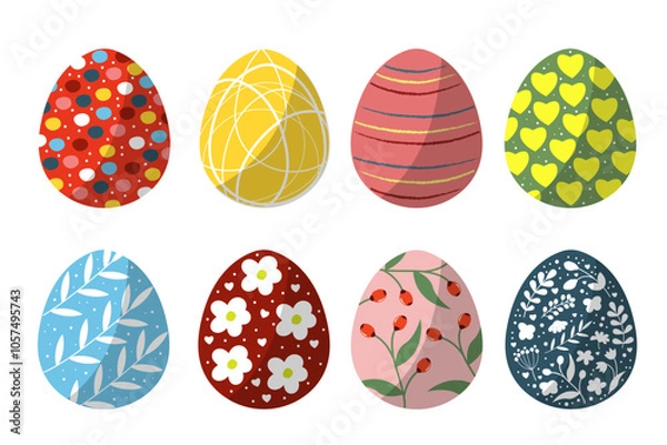 Fototapeta painted easter eggs, set, floral collection isolated icon on white background. Happy easter vector illustration