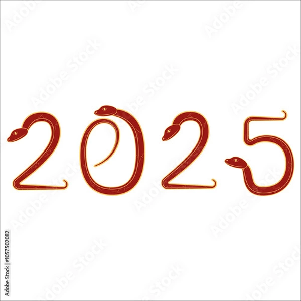 Fototapeta Chinese 2025 New Year Numeric. Zodiac Asia Silhouette Snake