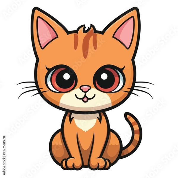 Obraz Vector Illustration of Cute Cartoon Cat Characters on Isolated Background. Adorable Cute Cartoon Orange Cat Vector Illustration.