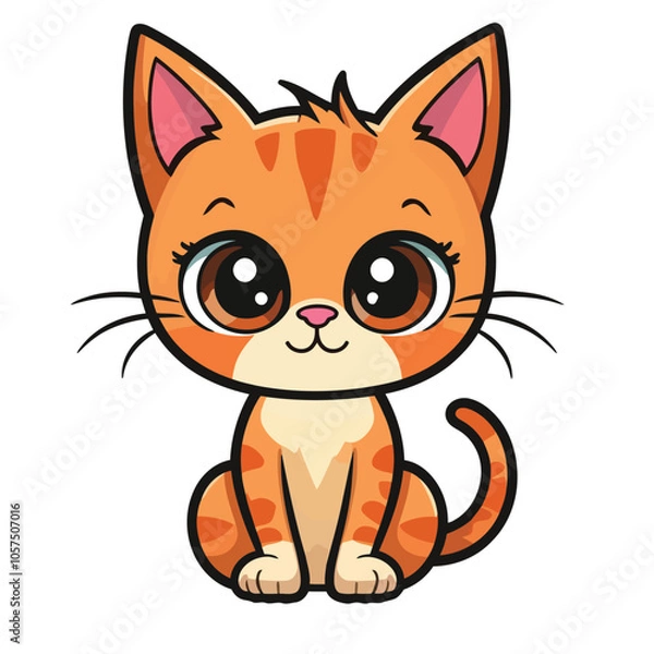 Fototapeta Vector Illustration of Cute Cartoon Cat Characters on Isolated Background. Adorable Cute Cartoon Orange Cat Vector Illustration.