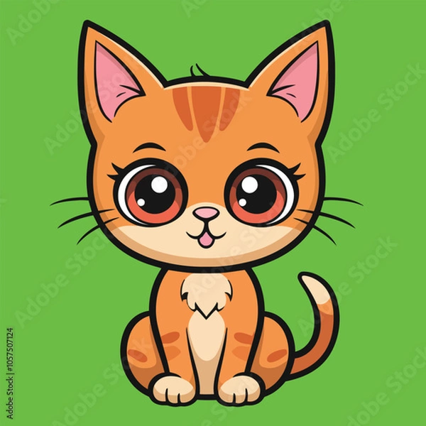 Fototapeta Vector Illustration of Cute Cartoon Cat Characters on Isolated Background. Adorable Cute Cartoon Orange Cat Vector Illustration.