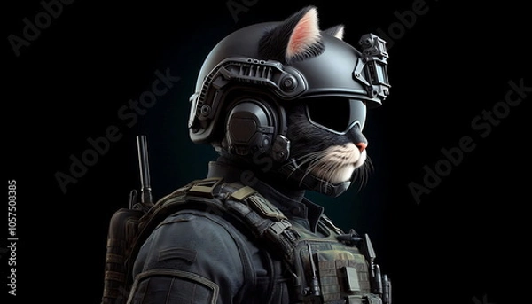 Obraz Cute Soldier Cat in Uniform , Background , Music Cover Art, Decor Art , Poster, Design, Wallpaper , Art, 3D , Aspect Ratio 16:9