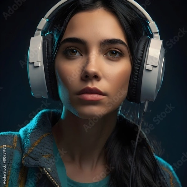 Fototapeta Girl with an auditory hallucination, a thought-provoking and surreal stock photo that explores the depths of the human mind and perception. generated with AI