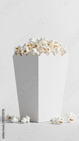 Fototapeta Isolated white popcorn box template mockup with custom graphics packaging. Popcorn basket on white background. 