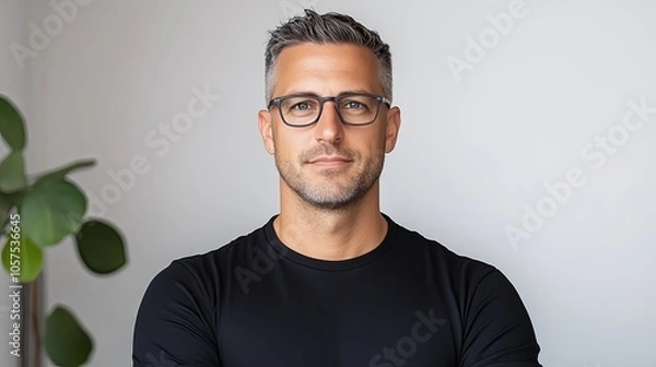 Obraz Professional Portrait of Confident man in Minimalistic Settings with Bright Backgrounds, Ideal for Business and Corporate Use