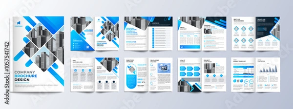 Fototapeta Multipage company profile business brochure design layout, Corporate brochure editable template with cover page, minimalist A4 16 pages brochure design with modern concept