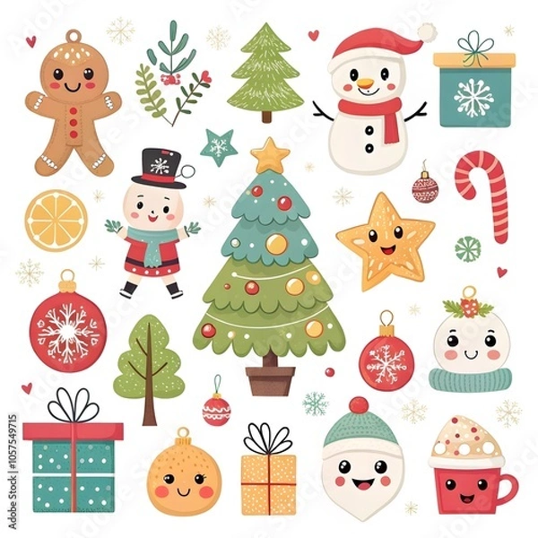Fototapeta Christmas Ornaments with Santa Claus, Reindeer, and Snowman element collection 