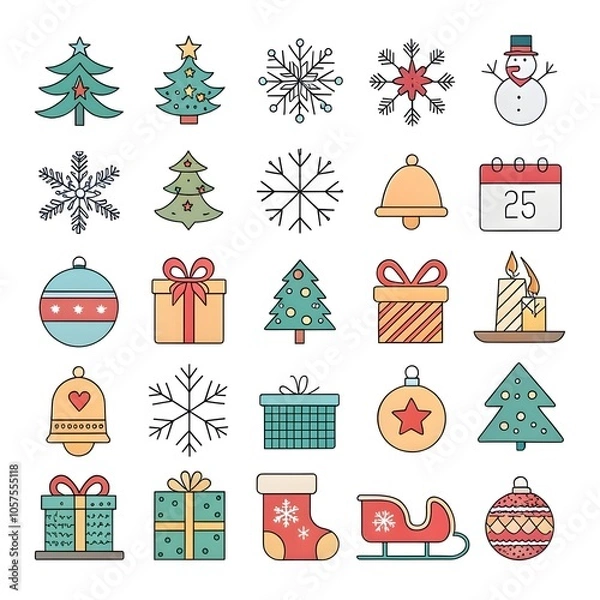 Fototapeta Christmas Ornaments with Santa Claus, Reindeer, and Snowman element collection 