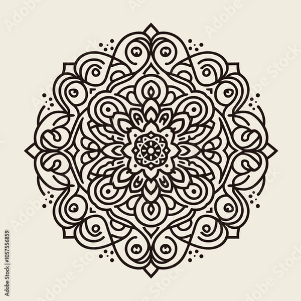 Fototapeta Mongolian-inspired abstract line art mandala with intricate patterns, AI Generation