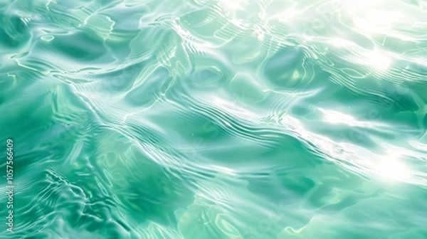 Fototapeta Gentle mint waves reflecting sunlight in an abstract summer view Close-up photo with clean background