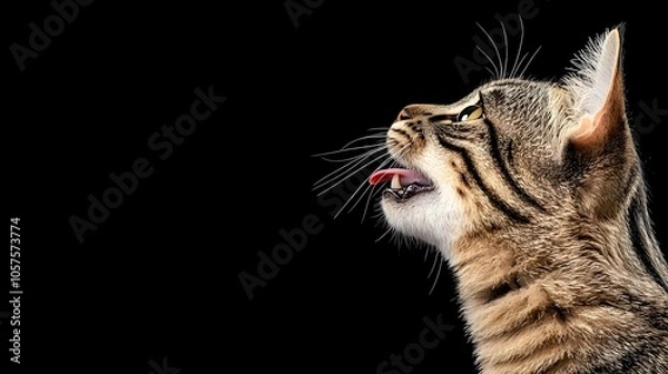 Fototapeta Majestic Egyptian Mau Close-Up Captivating Tongue Sharp Fangs  Intricate Fur Textures in Stunning Detail - A Striking Portrait of Feline Elegance