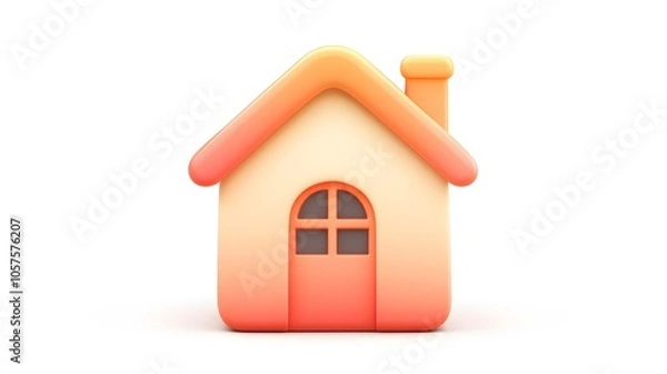 Fototapeta 
3D style house icon, bright peach and orange colors, white background, simple design, poster