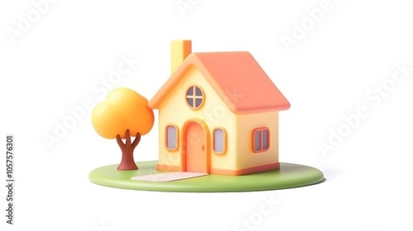 Fototapeta 
3D style house icon, bright peach and orange colors, white background, simple design, poster