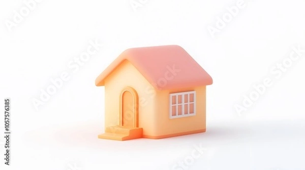 Fototapeta 
3D style house icon, bright peach and orange colors, white background, simple design, poster