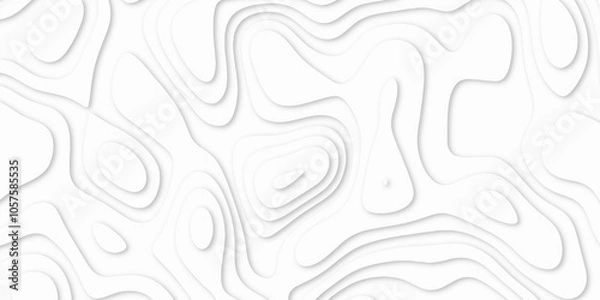 Fototapeta Abstract White paper cut background with lines. white line drawing geometric paper art design. 3d papercut decoration textured with wavy layers. 3d realistic design used for banner, posters. line maps