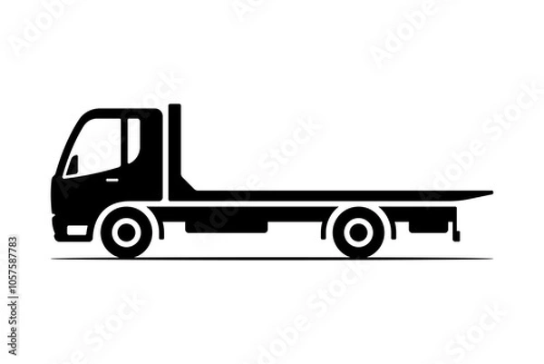 Fototapeta Tow truck icon. Black silhouette. Side view. Vector simple flat graphic illustration. Isolated object on white background. Isolate.
