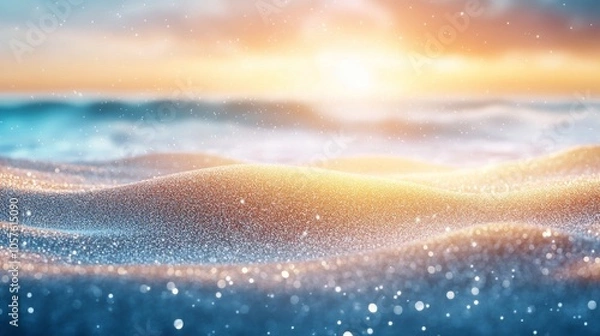 Fototapeta Sunrise over gentle ocean waves with soft reflections at dawn near the horizon