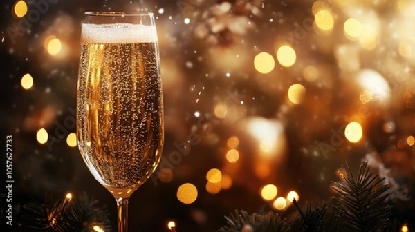 Obraz Festive card featuring champagne and decorative lights
