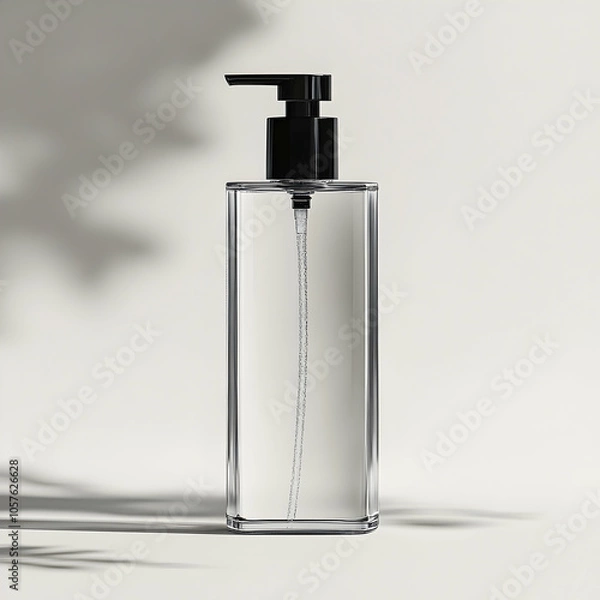 Fototapeta Simple Transparent Shampoo Bottle with Clear Label on White Background
