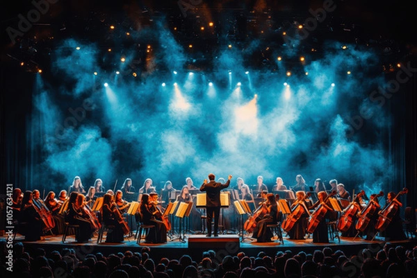 Fototapeta A symphony orchestra on stage . AI generative.