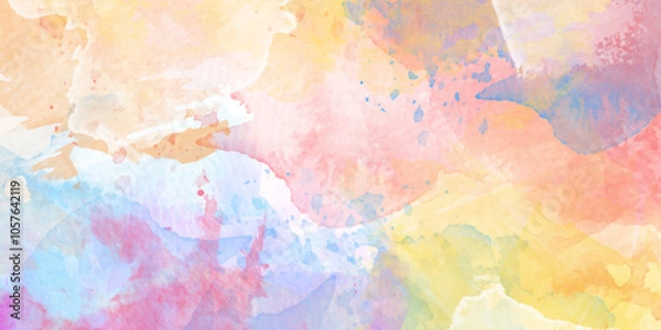 Fototapeta Abstract colorful hand painted background. pastel abstract watercolor background. bright ink grunge splash textures on white paper background. can be used for trendy business card or flyer template.	