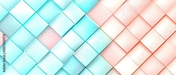 Fototapeta 3D abstract cubes and tiles with soft pastel colors, futuristic and minimalist design, symbolizing modern technology or digital innovation