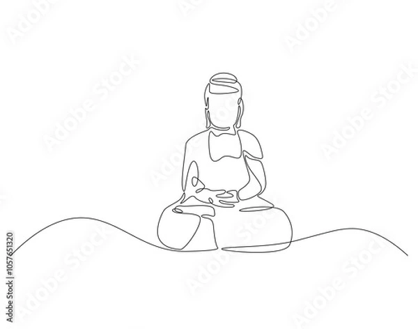 Fototapeta Continuous one line drawing of buddha statue. One line drawing illustration of buddha statue. Religious, culture, vesak day concept single line. Editable outline