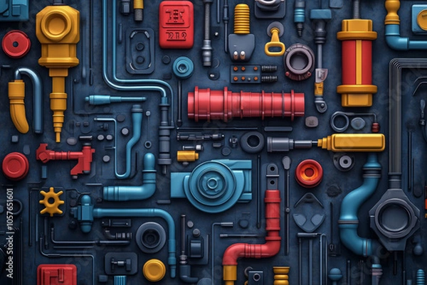 Obraz Water supply system with water pipes abstract background. Top view.....