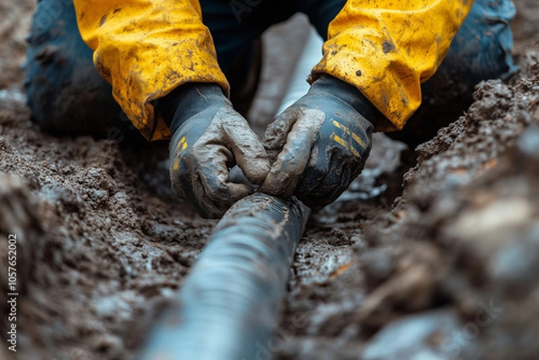 Fototapeta A plumber searches for a leak in a water pipe system.