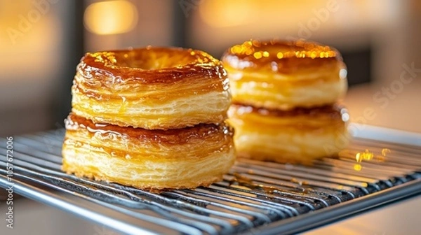 Fototapeta Golden, Fresh Out of the Oven, Glazed with a Caramelized Crust, 
