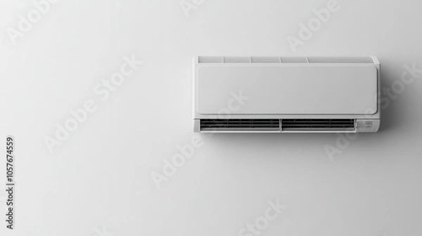 Obraz modern air conditioning unit mounted on a white wall, designed for efficiency and sleek aesthetics; its clean lines and cool tones evoke a sense of comfort and contemporary living
