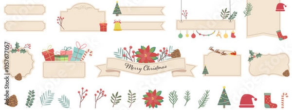 Obraz クリスマスの装飾バナー、フレーム、アイコンセット　テキスト無し　ベクターイラスト　あしらい　見出し　タイトル